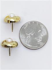 14K 1.96g Yellow Gold Cultured Pearl Hurricane Swirl Hollow Stud Back Earrings